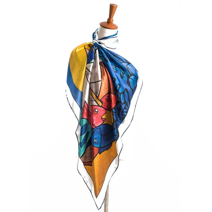 Oil Painting Silk Satin Head Scarf
